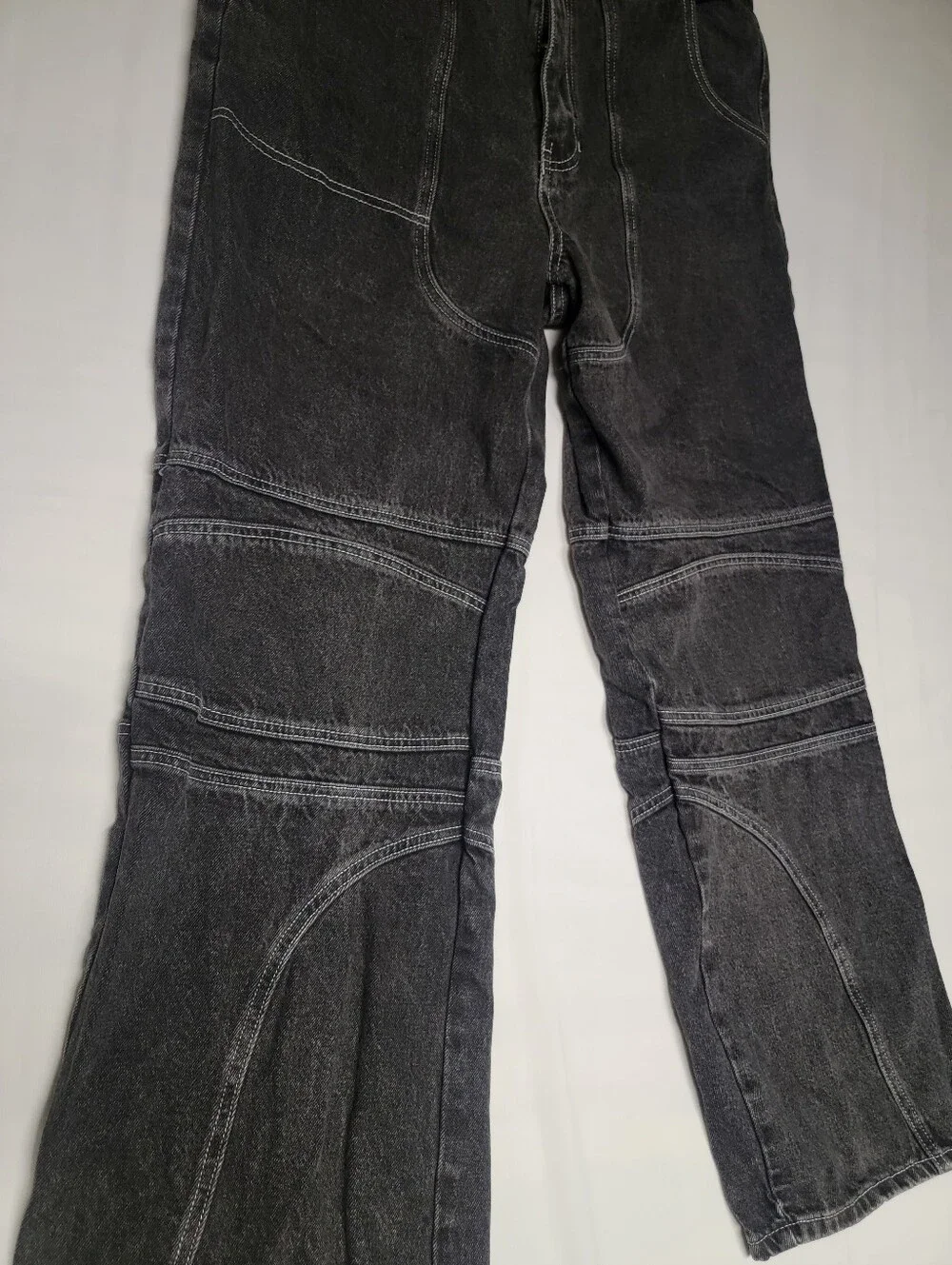 PTCL Moto Pop Stitch High Waist Straight Leg Baggy Jeans Black Rinse